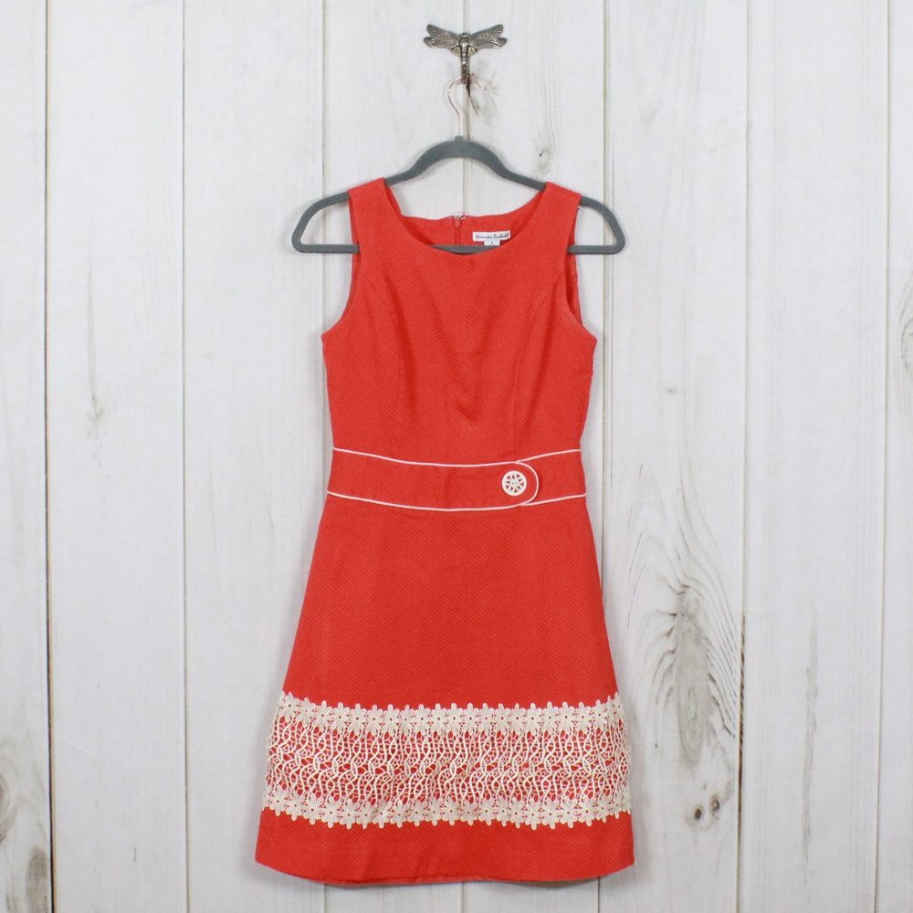 Alexandra Bartlett Orange Crochet Trim A Line Vintage Style Dress Size 4 - Picture 1 of 11